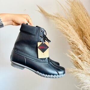 WEATHERPROOF Black Leather Rubber Lace Up Snow Rain Ankle Boot Boots Shoes 9.5